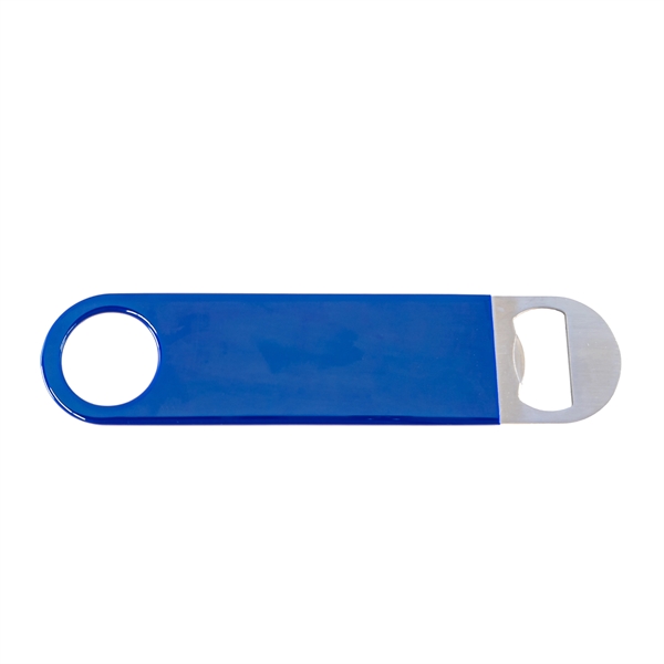 Vinyl coated stainless steel bottle opener with a round opening at... from ASI 90807 Tekweld