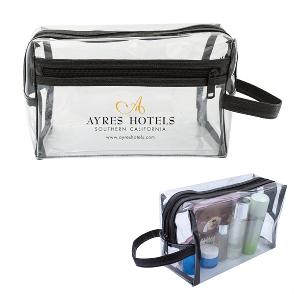 Clear vinyl PVC toiletries travel kit bag with zippered compartments and... from ASI 57655 STOPNGO Line