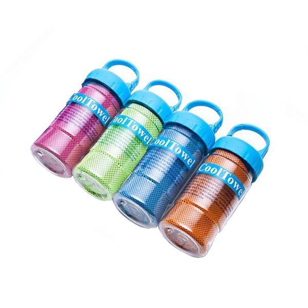 Fiber cation cooling towel in plastic bottle + free full color... from ASI 37218 Athena Promo (tm)