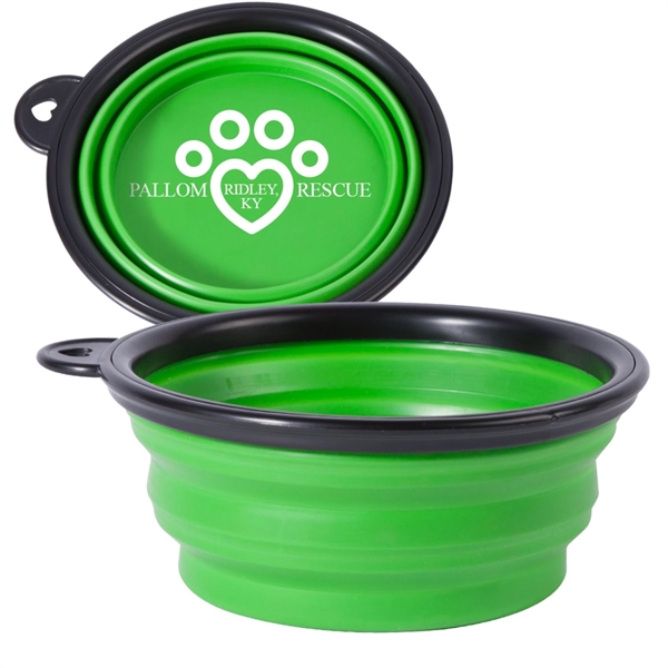 Collapsible 5.11" diameter silicone pet bowl with carabiner clip.... from ASI 62088 IDProductsource
