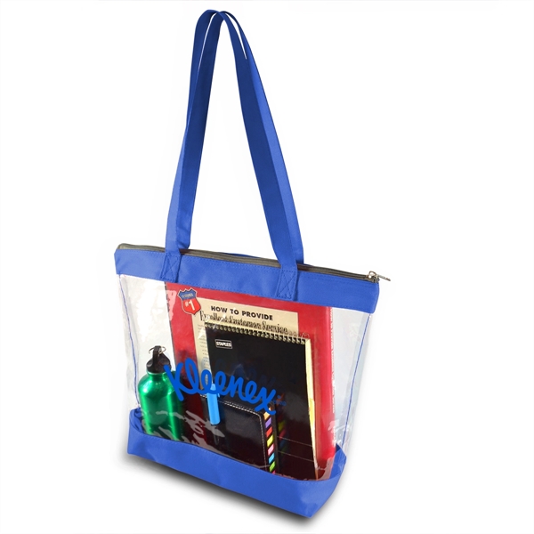 Clear tote with solid-color fabric top closure and bottom, matching 26"... from ASI 40544 Binaco