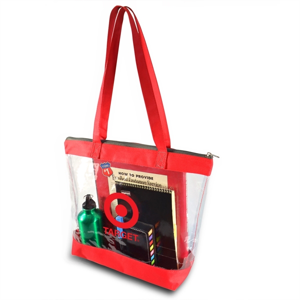Clear tote with solid-color fabric top closure and bottom, matching 26"... from ASI 40544 Binaco