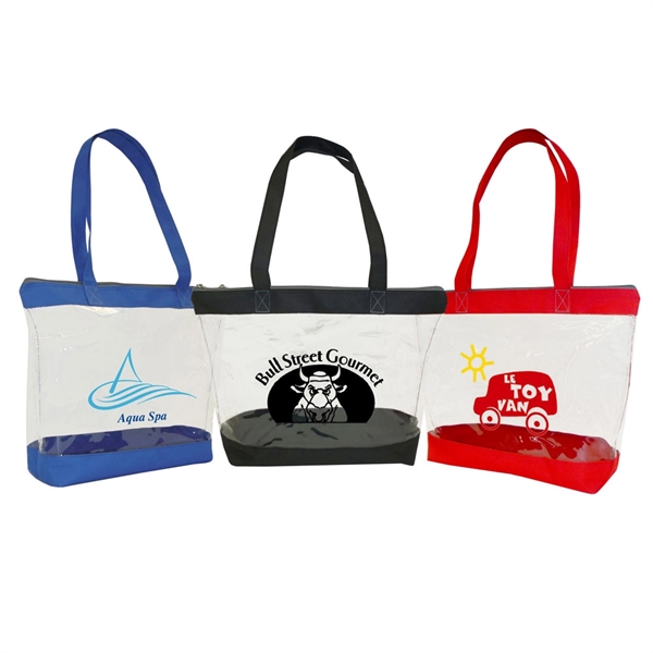 Clear tote with solid-color fabric top closure and bottom, matching 26"... from ASI 40544 Binaco