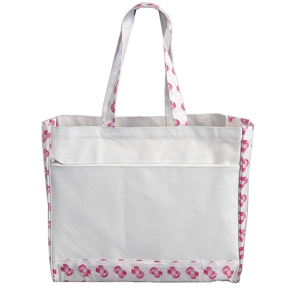 Pink Ribbon tote bag with front pocket,... from ASI 34046 Allcasion Travelware Co