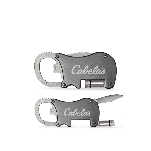 Metal body with expandable knife, LED light, bottle opener and carabiner... from ASI 34040 Alexander Mfg Co