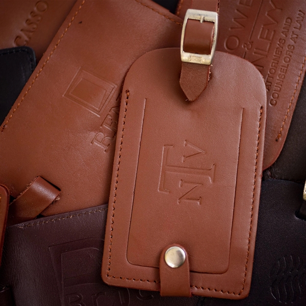 Classic brown luggage tag made of rustic leather with an identification... from ASI 48125 Dacasso / DaCasso