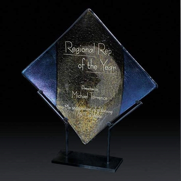 Art art glass 6" x 6" award with latticino and blue... from ASI 84592 St Regis Group / R S Owens & Co Inc