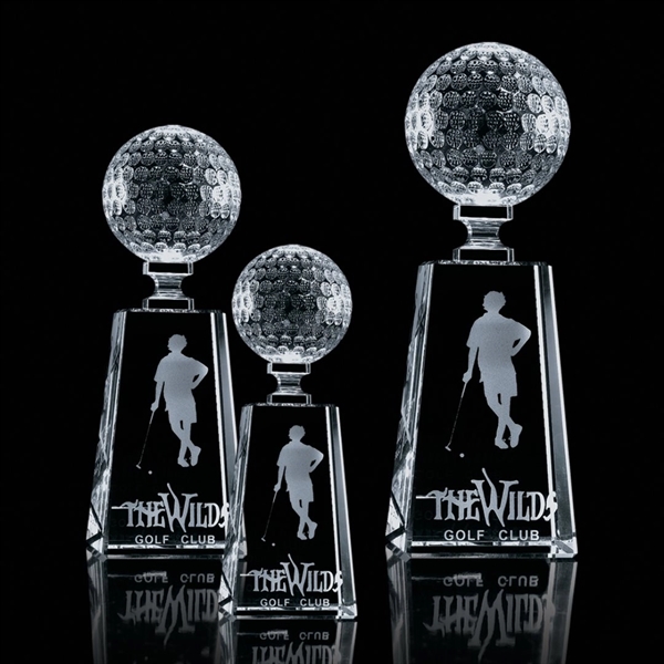 Optical crystal golf trophy with golf ball on top.... from ASI 84592 St Regis Group / St Regis
