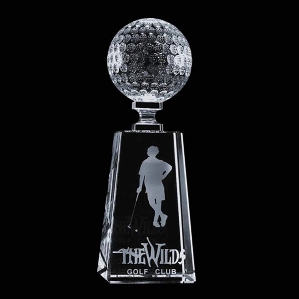 Optical crystal golf trophy with golf ball on top.... from ASI 84592 St Regis Group / St Regis
