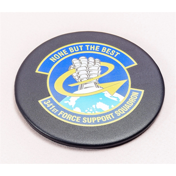 Set of four round coasters made of black leatherette with a... from ASI 48125 Dacasso / DaCasso