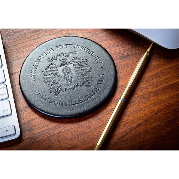 Set of four round coasters made of black leatherette with a... from ASI 48125 Dacasso / DaCasso