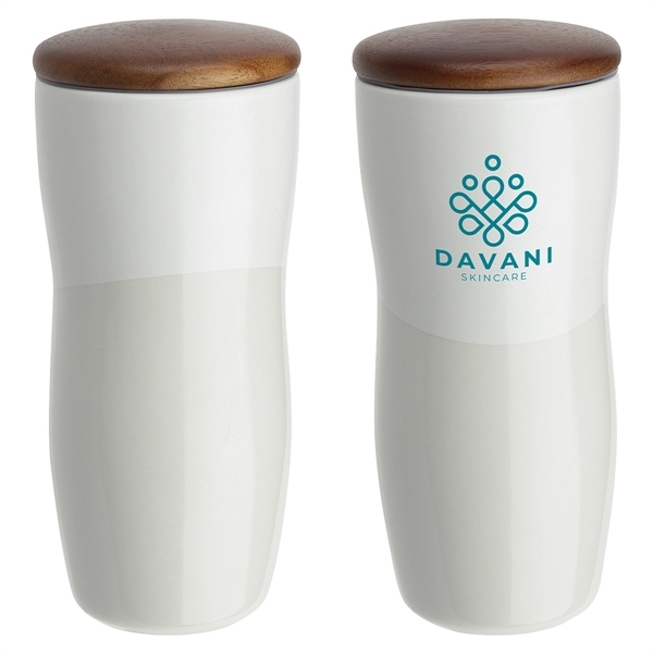 12 oz Double-wall Ceramic Tumbler with Wood Lid... from ASI 36730 Ariel Premium Supply Inc