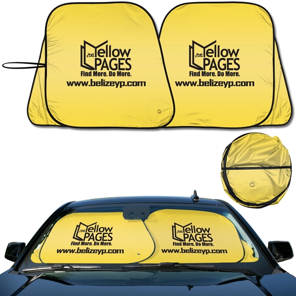Bright Yellow  Patented  collapsible fabric sunshade dual panel with... from ASI 37586 Auto-Sun-shade/Intertek