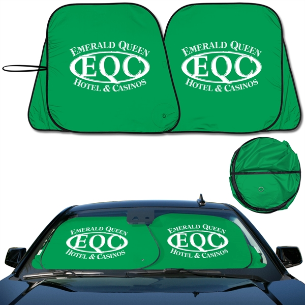 Green  Patented  collapsible fabric sunshade dual panel with easy... from ASI 37586 Auto-Sun-shade/Intertek
