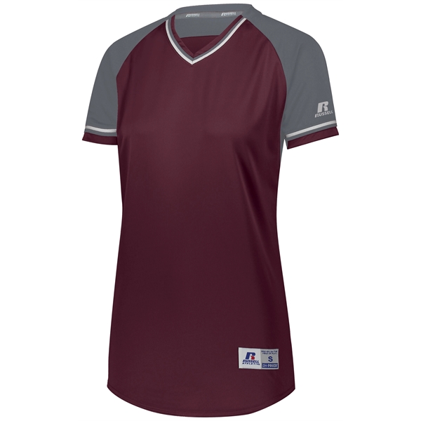 Ladies Baseball V-Neck Jersey with 100% polyester double knit with color... from ASI 37461 Augusta Sportswear