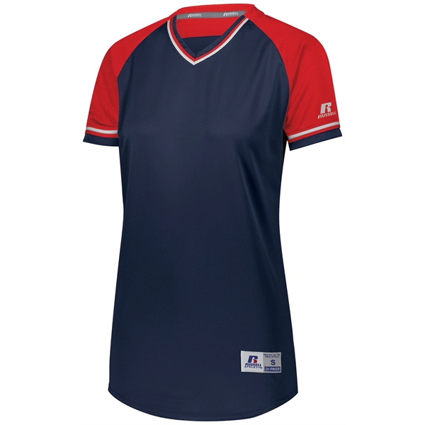 Ladies Baseball V-Neck Jersey with 100% polyester double knit with color... from ASI 37461 Augusta Sportswear