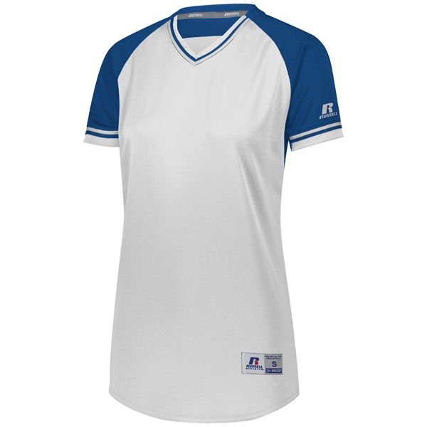 Ladies Baseball V-Neck Jersey with 100% polyester double knit with color... from ASI 37461 Augusta Sportswear