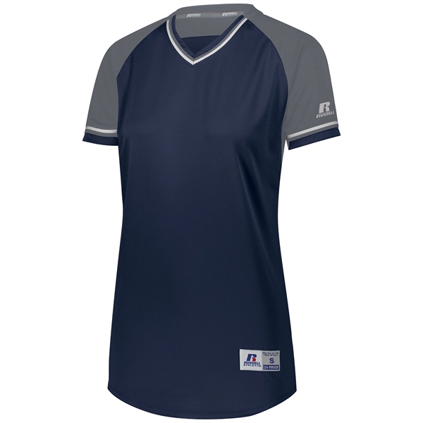 Ladies Baseball V-Neck Jersey with 100% polyester double knit with color... from ASI 37461 Augusta Sportswear