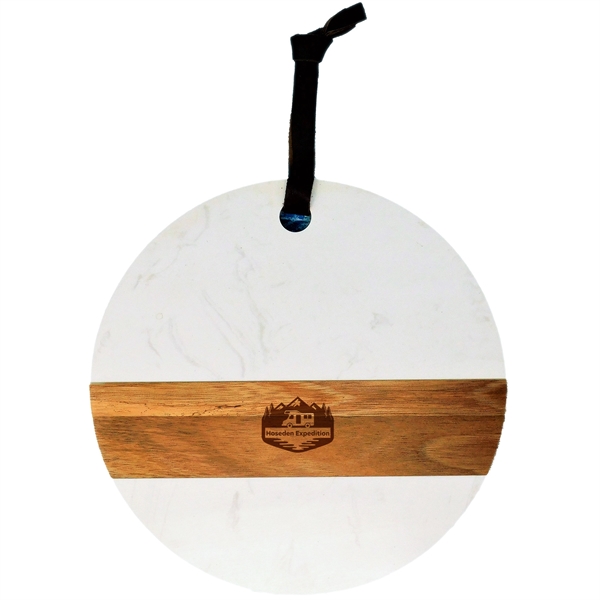 A charcuterie cutting board made from white marble & acacia wood.... from ASI 61966 HPG / Beacon Promotions