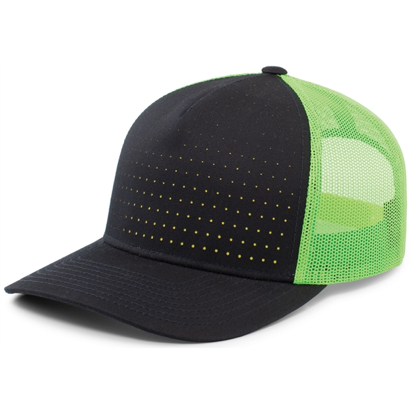 Perforated 5-Panel Trucker Snapback Cap with a poly/cotton blend.... from ASI 37461 Augusta Sportswear / Pacific Headwear