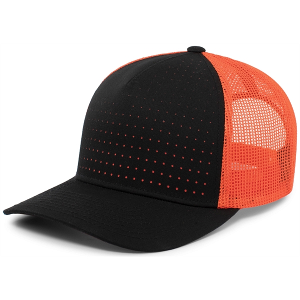 Perforated 5-Panel Trucker Snapback Cap with a poly/cotton blend.... from ASI 37461 Augusta Sportswear / Pacific Headwear