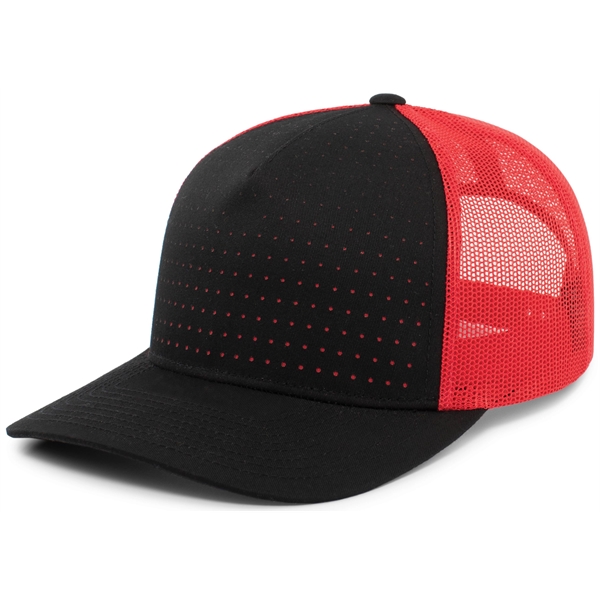 Perforated 5-Panel Trucker Snapback Cap with a poly/cotton blend.... from ASI 37461 Augusta Sportswear / Pacific Headwear
