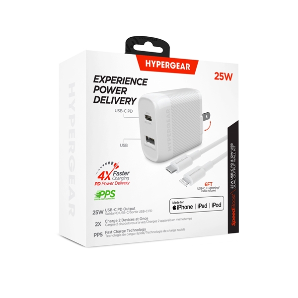 HyperGear Dual Wall Charger with 25W USB-C PD/PPS and 12W USB... from ASI 61005 Hirsch Gift Inc