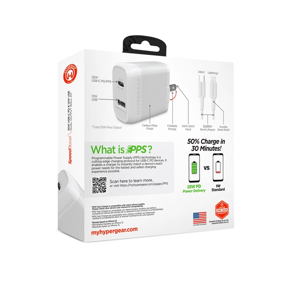 HyperGear Dual Wall Charger with 25W USB-C PD/PPS and 12W USB... from ASI 61005 Hirsch Gift Inc