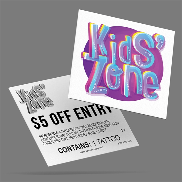 2" x 2" custom temporary tattoo, designed to last 3-5 days.... from ASI 43530 California Tattoos