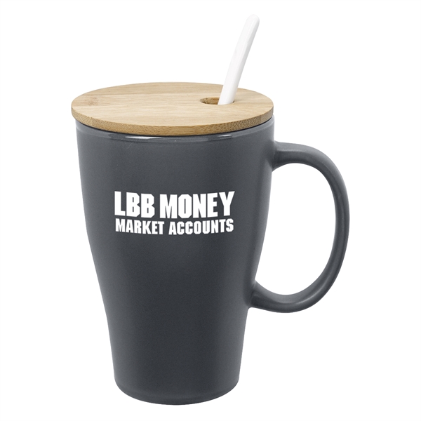 Ceramic mug that holds 12 oz. and has a bamboo lid... from ASI 61125 Hit Promotional Products