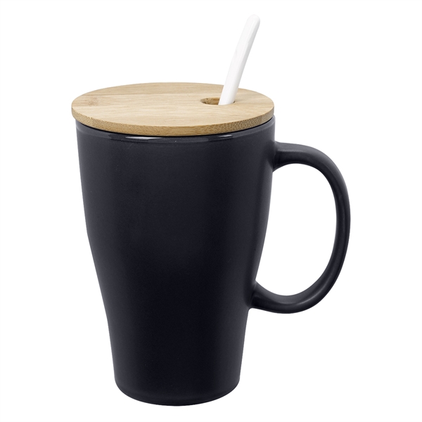 Ceramic mug that holds 12 oz. and has a bamboo lid... from ASI 61125 Hit Promotional Products