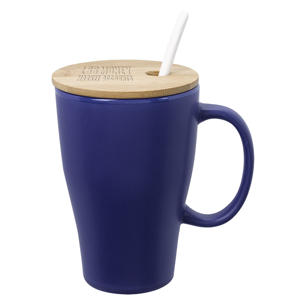 Ceramic mug that holds 12 oz. and has a bamboo lid... from ASI 61125 Hit Promotional Products