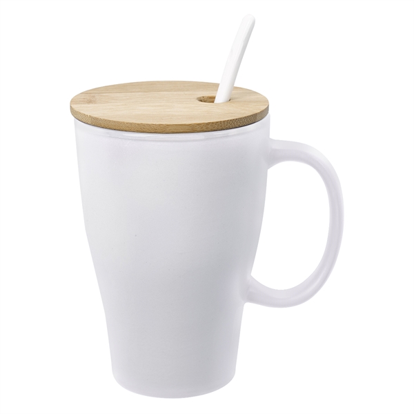 Ceramic mug that holds 12 oz. and has a bamboo lid... from ASI 61125 Hit Promotional Products