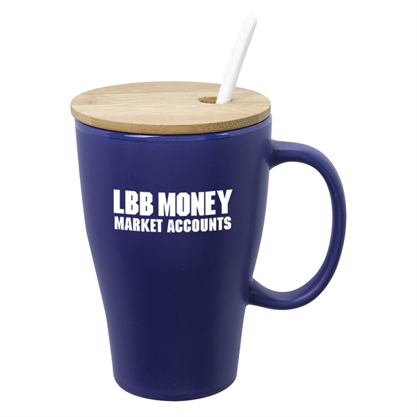 Ceramic mug that holds 12 oz. and has a bamboo lid... from ASI 61125 Hit Promotional Products