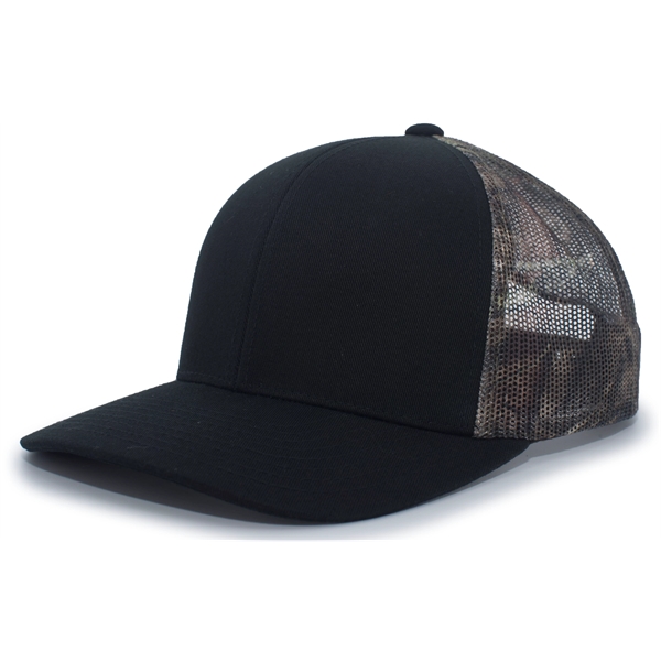 Camo Snapback Trucker Cap with sublimated camo front panels.... from ASI 37461 Augusta Sportswear / Pacific Headwear