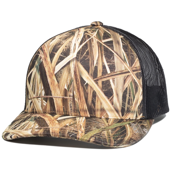 Camo Snapback Trucker Cap with sublimated camo front panels.... from ASI 37461 Augusta Sportswear / Pacific Headwear