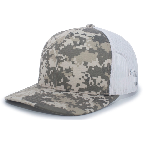 Camo Snapback Trucker Cap with sublimated camo front panels.... from ASI 37461 Augusta Sportswear / Pacific Headwear