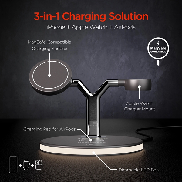 HyperGear MaxCharge 3-in-1 MagSafe Wireless Charging Stand for iPhone 12 &... from ASI 61005 Hirsch Gift Inc