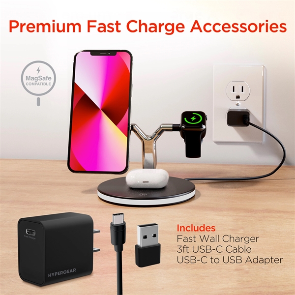 HyperGear MaxCharge 3-in-1 MagSafe Wireless Charging Stand for iPhone 12 &... from ASI 61005 Hirsch Gift Inc