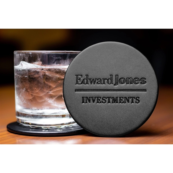 Black coaster made of leatherette material with a thin metal core.... from ASI 48125 Dacasso / DaCasso