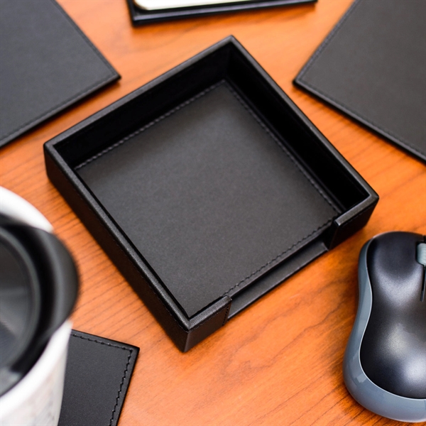 Set of four square coasters made of black leatherette with a... from ASI 48125 Dacasso / DaCasso