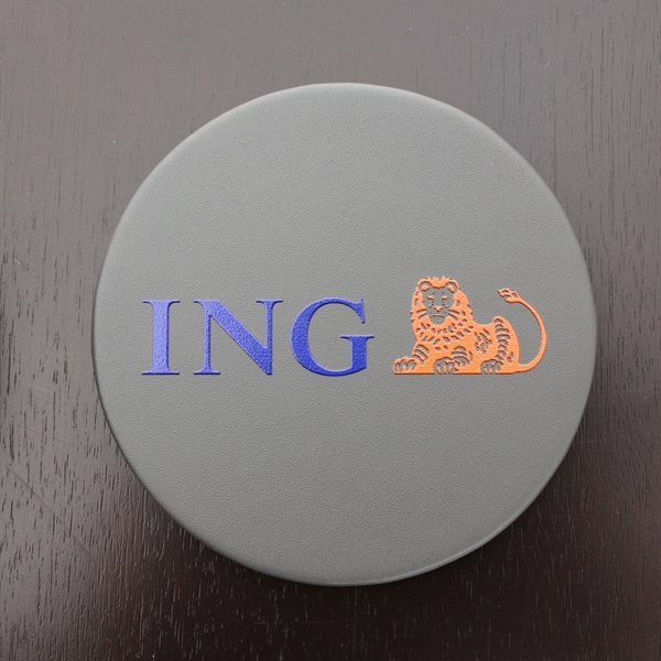 Set of four round coasters made of gray leatherette with a... from ASI 48125 Dacasso / DaCasso