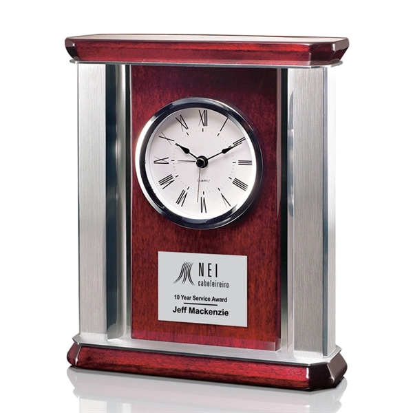 Modern mantle clock with a combination of chrome and rosewood.... from ASI 84592 St Regis Group