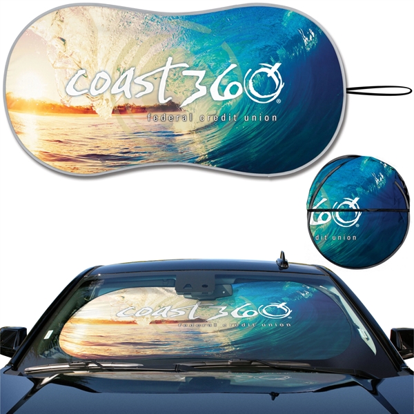 Full Color full bleed Single loop fabric sunshade for the front... from ASI 37586 Auto-Sun-shade/Intertek