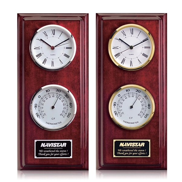 Two faced clock and thermometer on rosewood with engraving plate and... from ASI 84592 St Regis Group