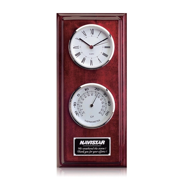 Two faced clock and thermometer on rosewood with engraving plate and... from ASI 84592 St Regis Group