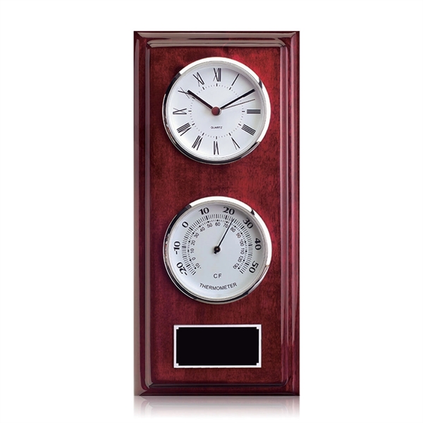 Two faced clock and thermometer on rosewood with engraving plate and... from ASI 84592 St Regis Group