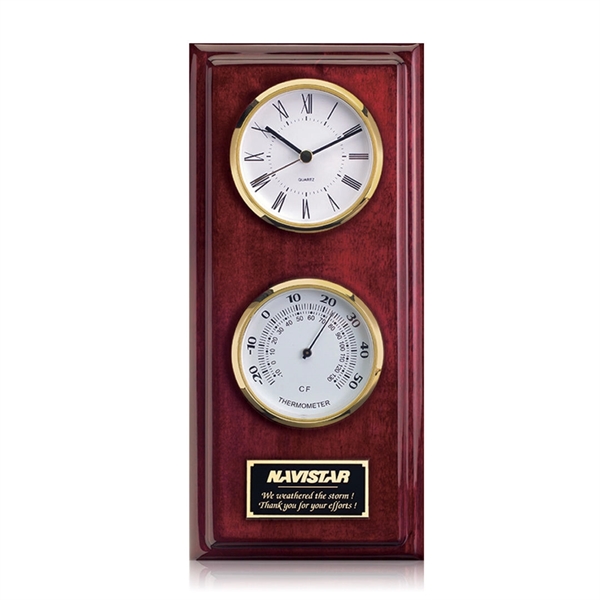 Two faced clock and thermometer on rosewood with engraving plate and... from ASI 84592 St Regis Group