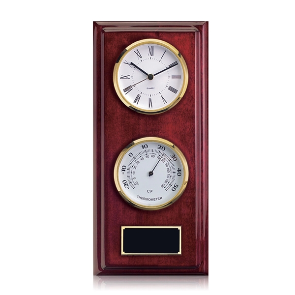 Two faced clock and thermometer on rosewood with engraving plate and... from ASI 84592 St Regis Group
