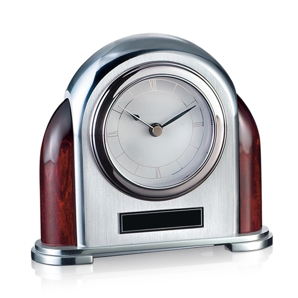 Rosewood and chrome 5" clock with a silver plate.... from ASI 84592 St Regis Group